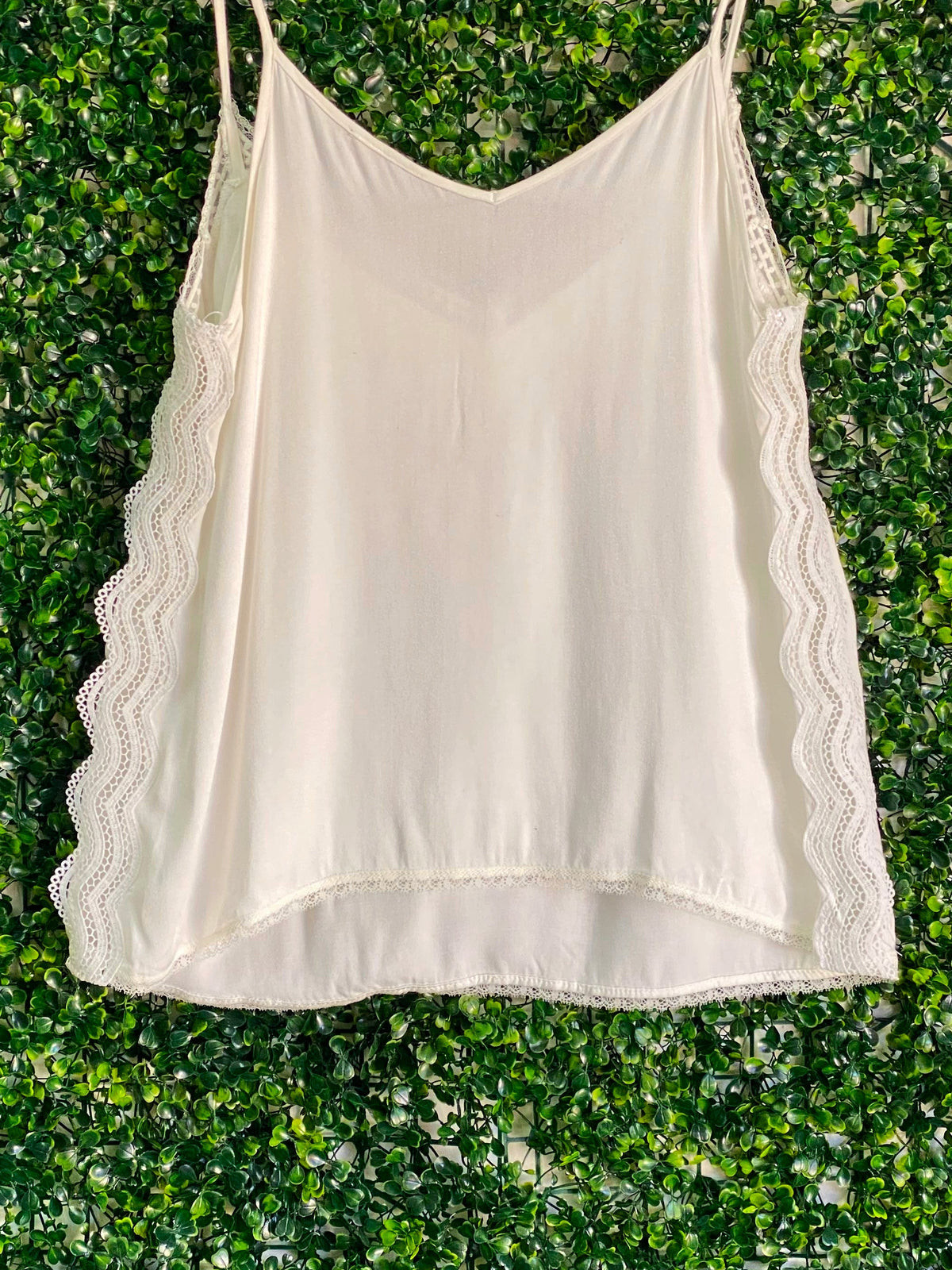 DMF Cream Lace-Trim V-Neck Camisole — back
