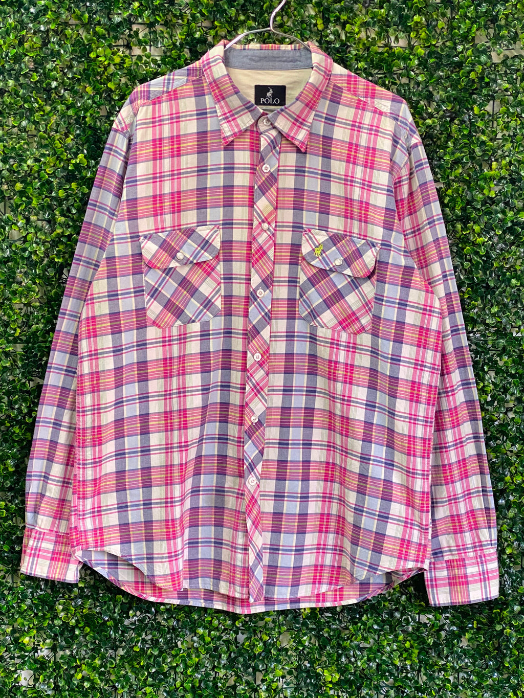 Polo Pink Multicolour Plaid Cotton Shirt — front