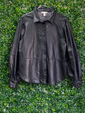 H&M Black Faux-Leather Button-Up Shirt — front