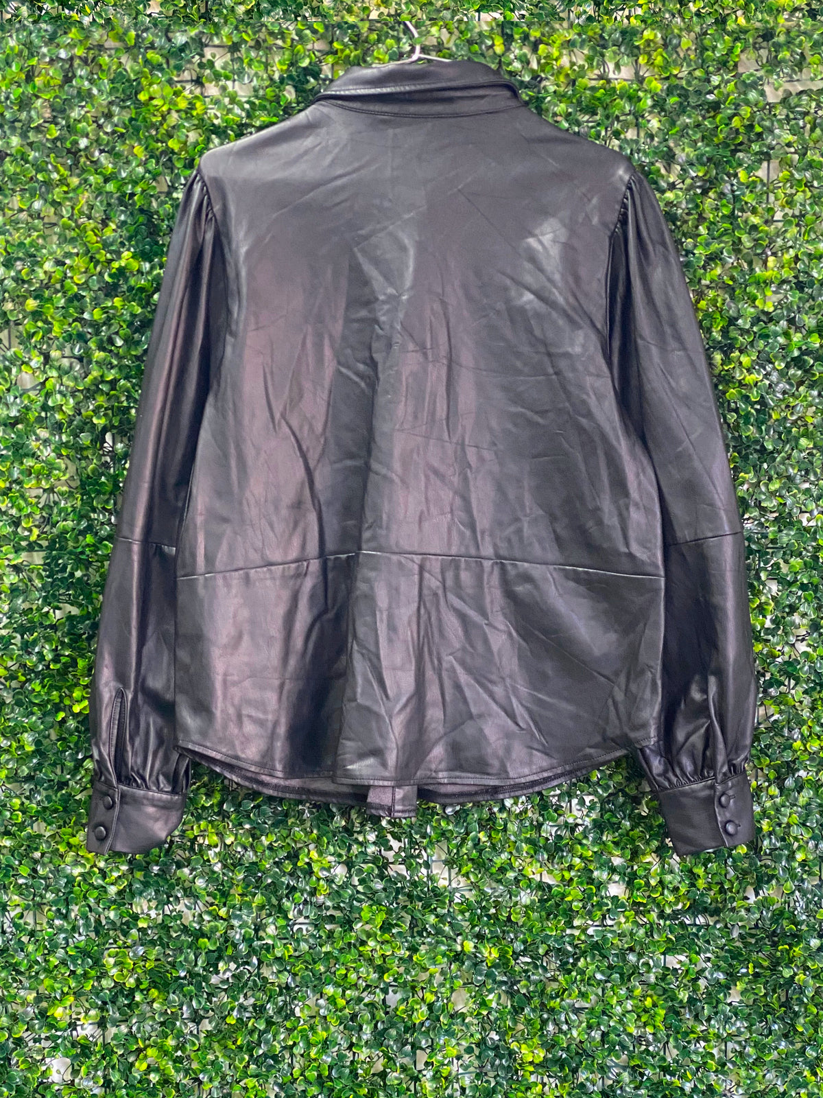 H&M Black Faux-Leather Button-Up Shirt — back
