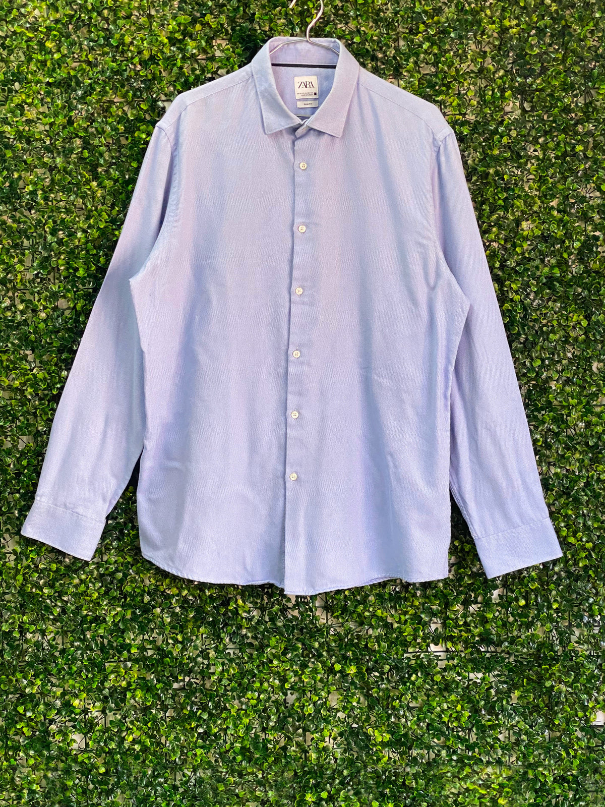 Zara Light Blue Slim-Fit Textured Shirt — front