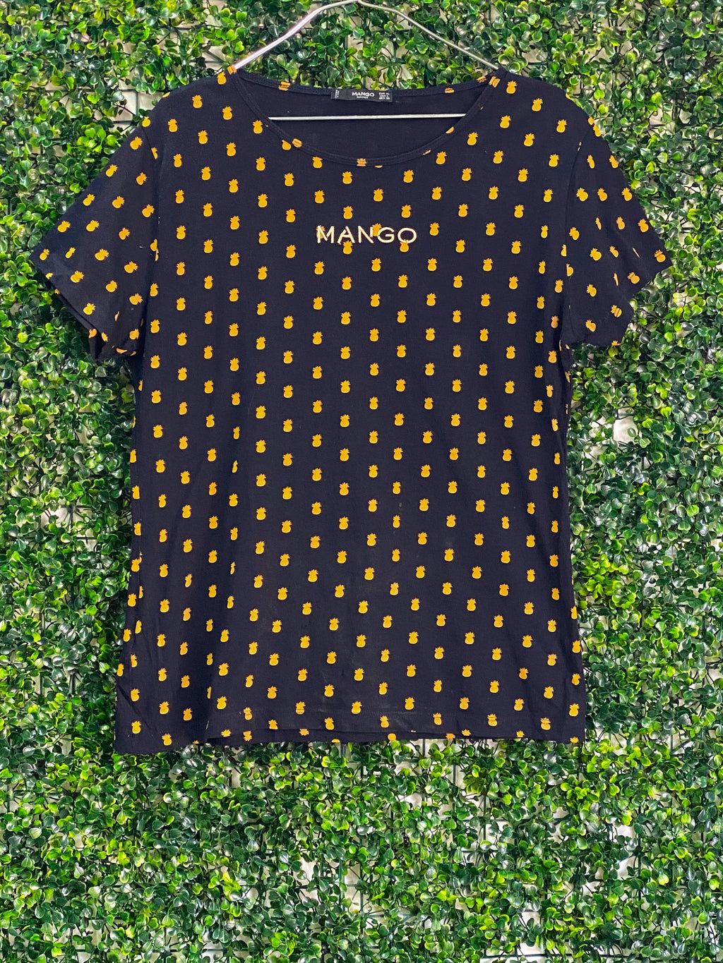 Mango Navy Pineapple Print T-Shirt — front