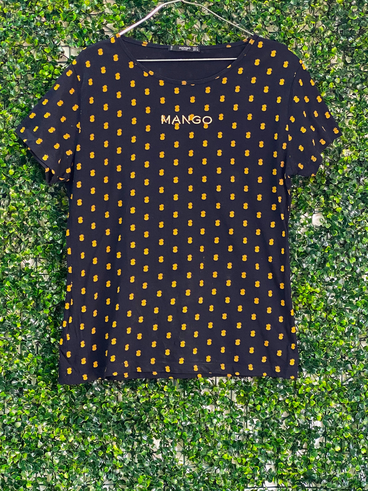 Mango Navy Pineapple Print T-Shirt — front