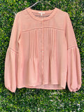 Maurices Dusty Blush Textured Balloon-Sleeve Blouse — front