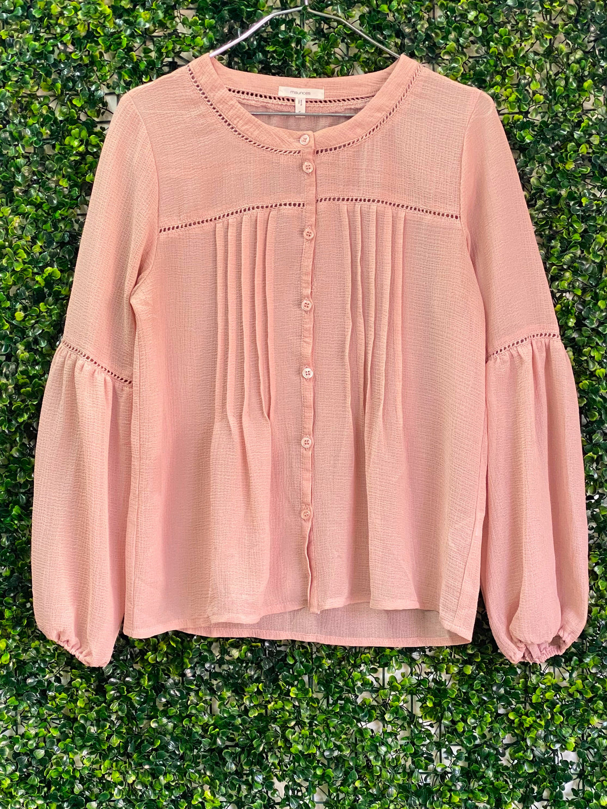 Maurices Dusty Blush Textured Balloon-Sleeve Blouse — front