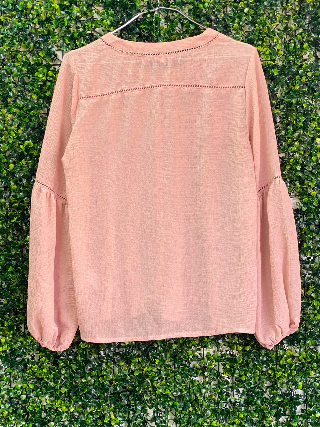 Maurices Dusty Blush Textured Balloon-Sleeve Blouse — back