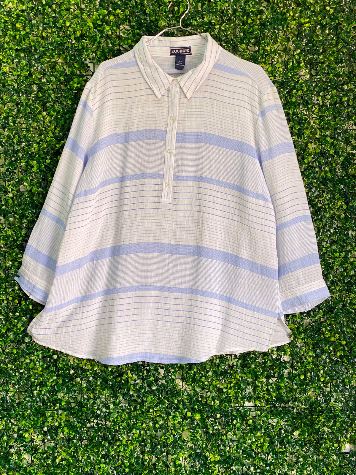Equinox Pale Blue Stripe Relaxed Tunic Shirt — front