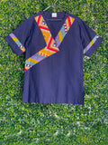 Navy Geometric Print V-Neck Tunic Top — front