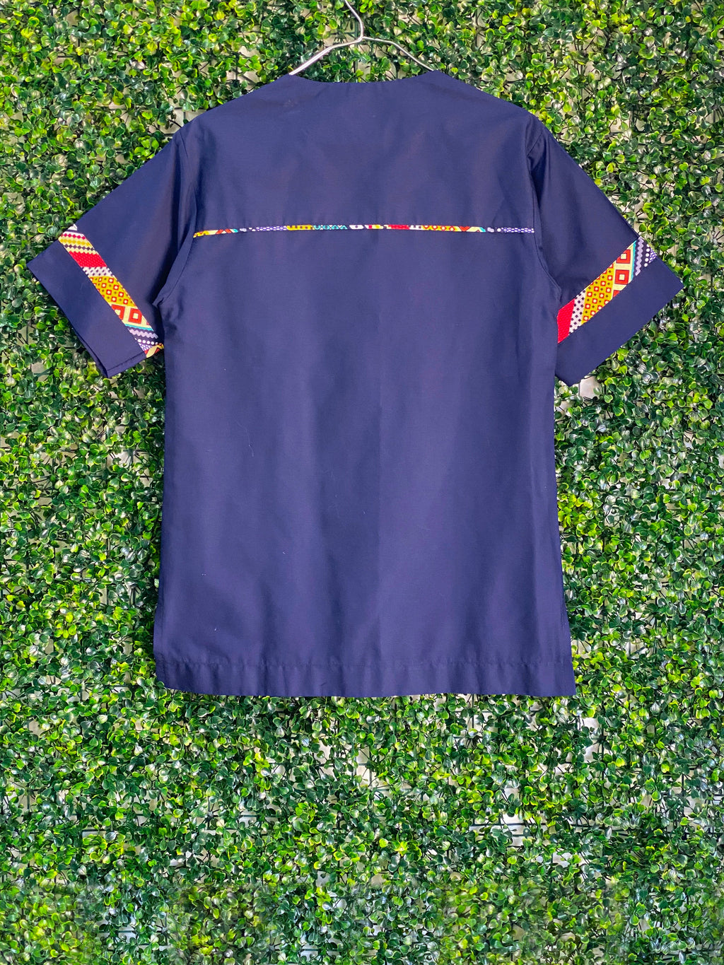 Navy Geometric Print V-Neck Tunic Top — back