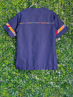 Navy Geometric Print V-Neck Tunic Top — back