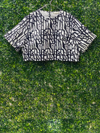 LB Couture Black & White Abstract Crop Top — front