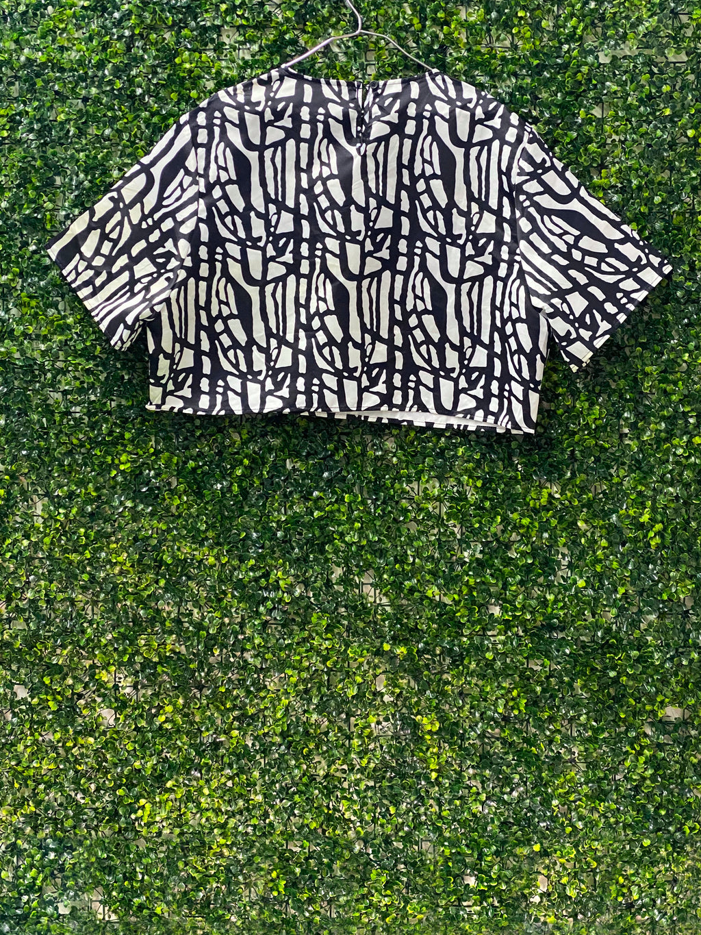 LB Couture Black & White Abstract Crop Top — back