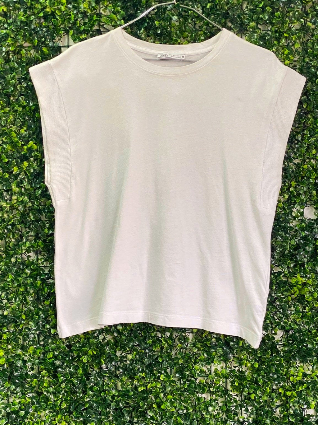 Zara White Cotton Sleeveless Boxy Top — front