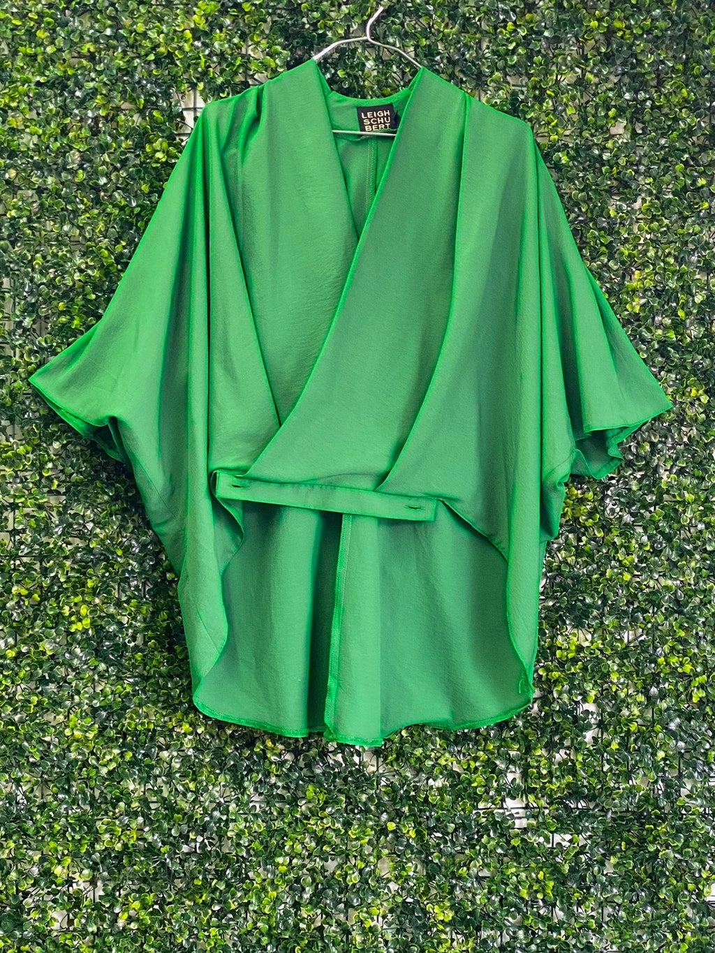 Leigh Schubert Emerald Green Draped Blouse — front