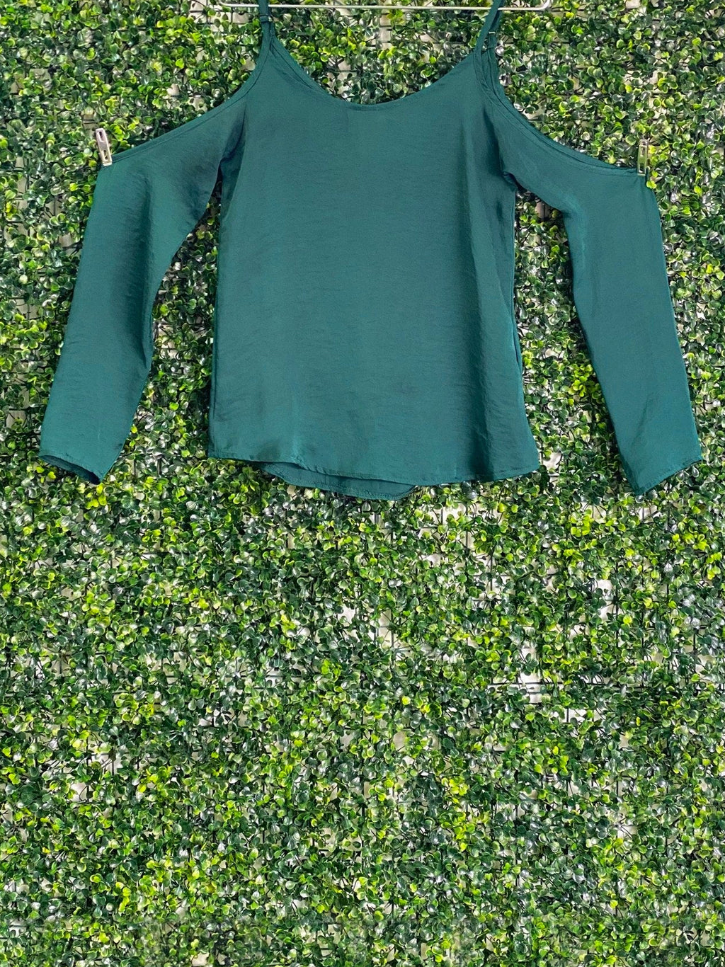 Dailyfriday Forest Green Cold-Shoulder Blouse — front