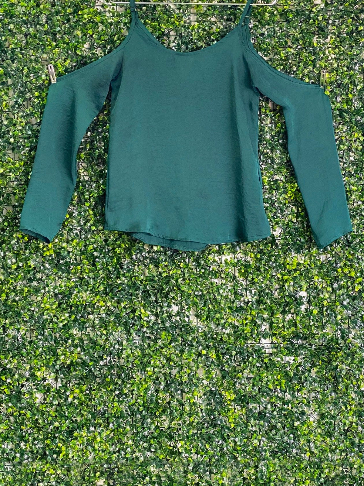 Dailyfriday Forest Green Cold-Shoulder Blouse — front