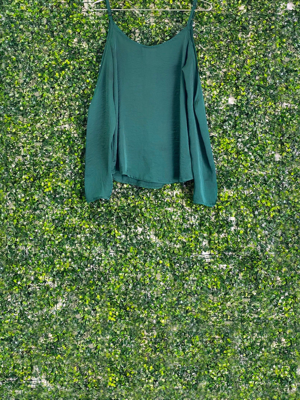 Dailyfriday Forest Green Cold-Shoulder Blouse — back