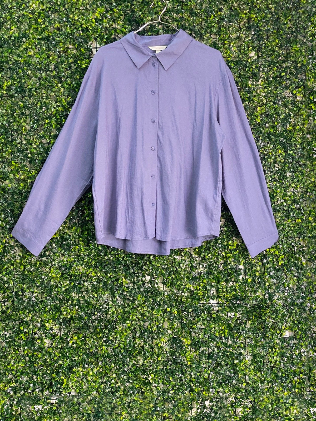 Lilac Linen-Blend Relaxed Button-Up Shirt — front