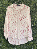 Zara White Lip Print Button-Up Blouse — front