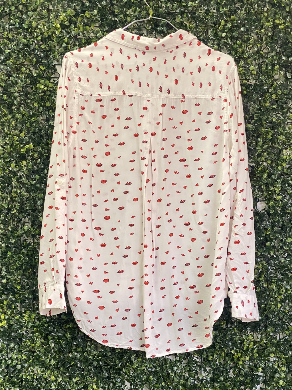 Zara White Lip Print Button-Up Blouse — back