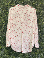 Zara White Lip Print Button-Up Blouse — back