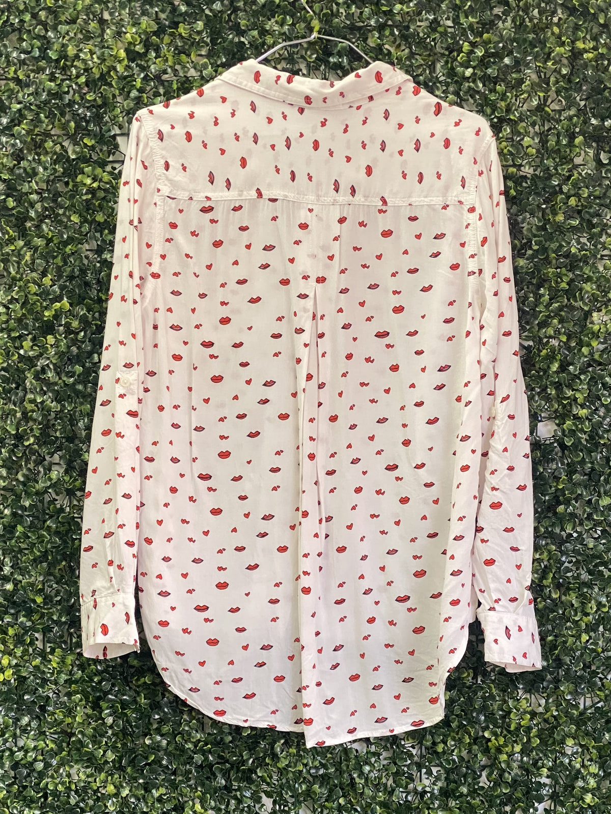 Zara White Lip Print Button-Up Blouse — back