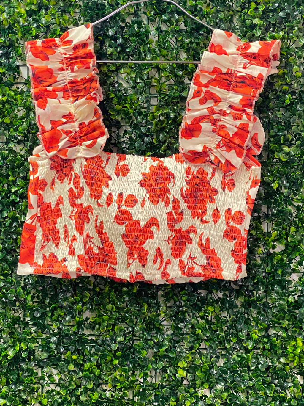 Africa Idol Orange Floral Ruched Crop Top — back