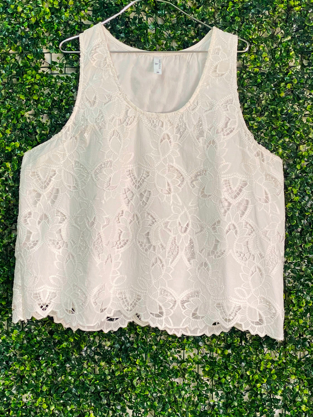 Foschini White Cotton Lace Sleeveless Top — front
