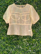 FTX Champagne Sheer Bustier-Detail Blouse — front