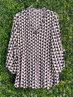 Queenspark Black & White Geometric Print Blouse — front