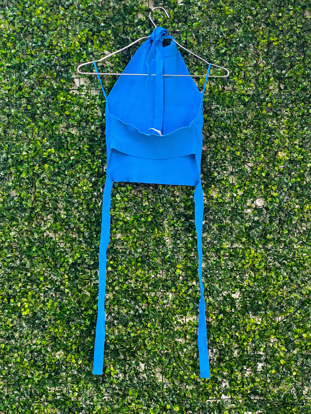 Zara Cobalt Blue Ribbed Tie-Back Halter Top — back