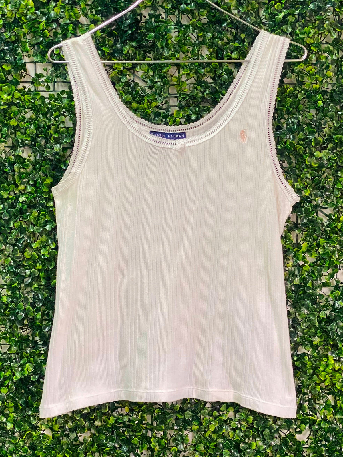 Ralph Lauren White Ribbed Cotton Embroidered Tank Top — front