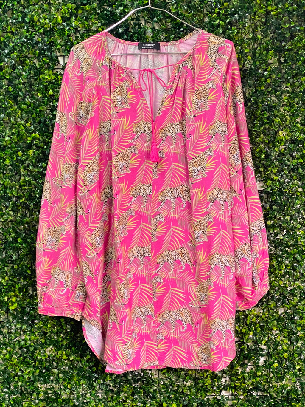 August Pink Leopard Palm Print Tunic — front