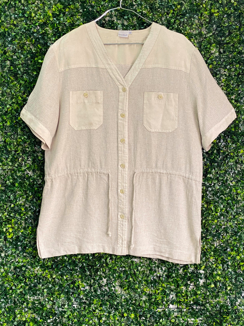 Colourville Natural Linen-Blend Pocket Blouse — front