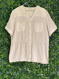 Colourville Natural Linen-Blend Pocket Blouse — front