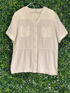 Colourville Natural Linen-Blend Pocket Blouse — front