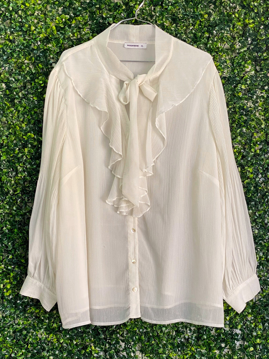 Woolworths Ivory Ruffle Tie-Neck Blouse — front