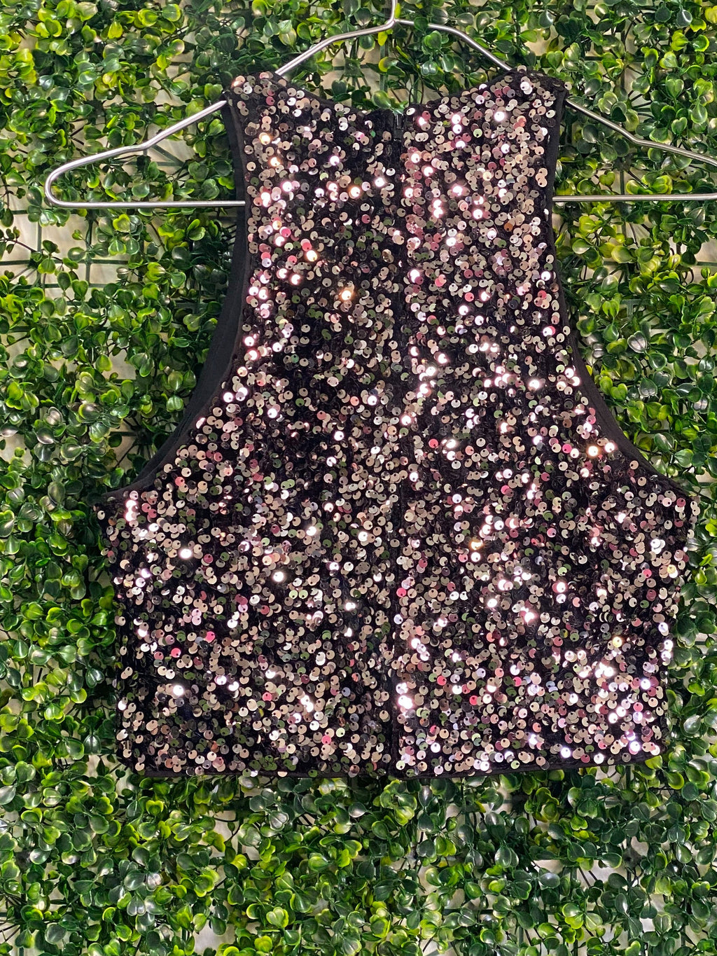 H&M Black Rose Gold Sequin Crop Top — front