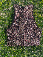 H&M Black Rose Gold Sequin Crop Top — front