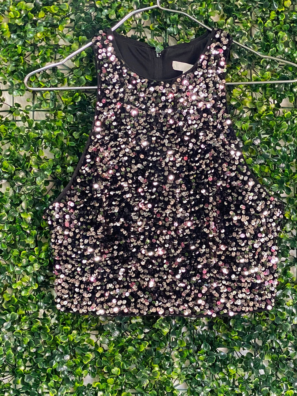 H&M Black Rose Gold Sequin Crop Top — back