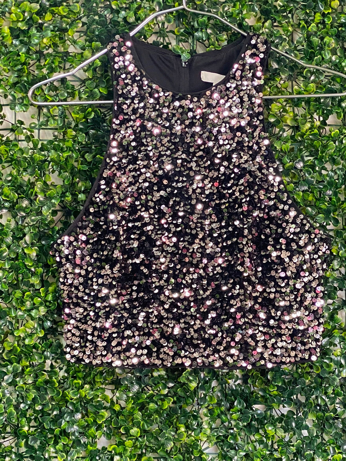 H&M Black Rose Gold Sequin Crop Top — back