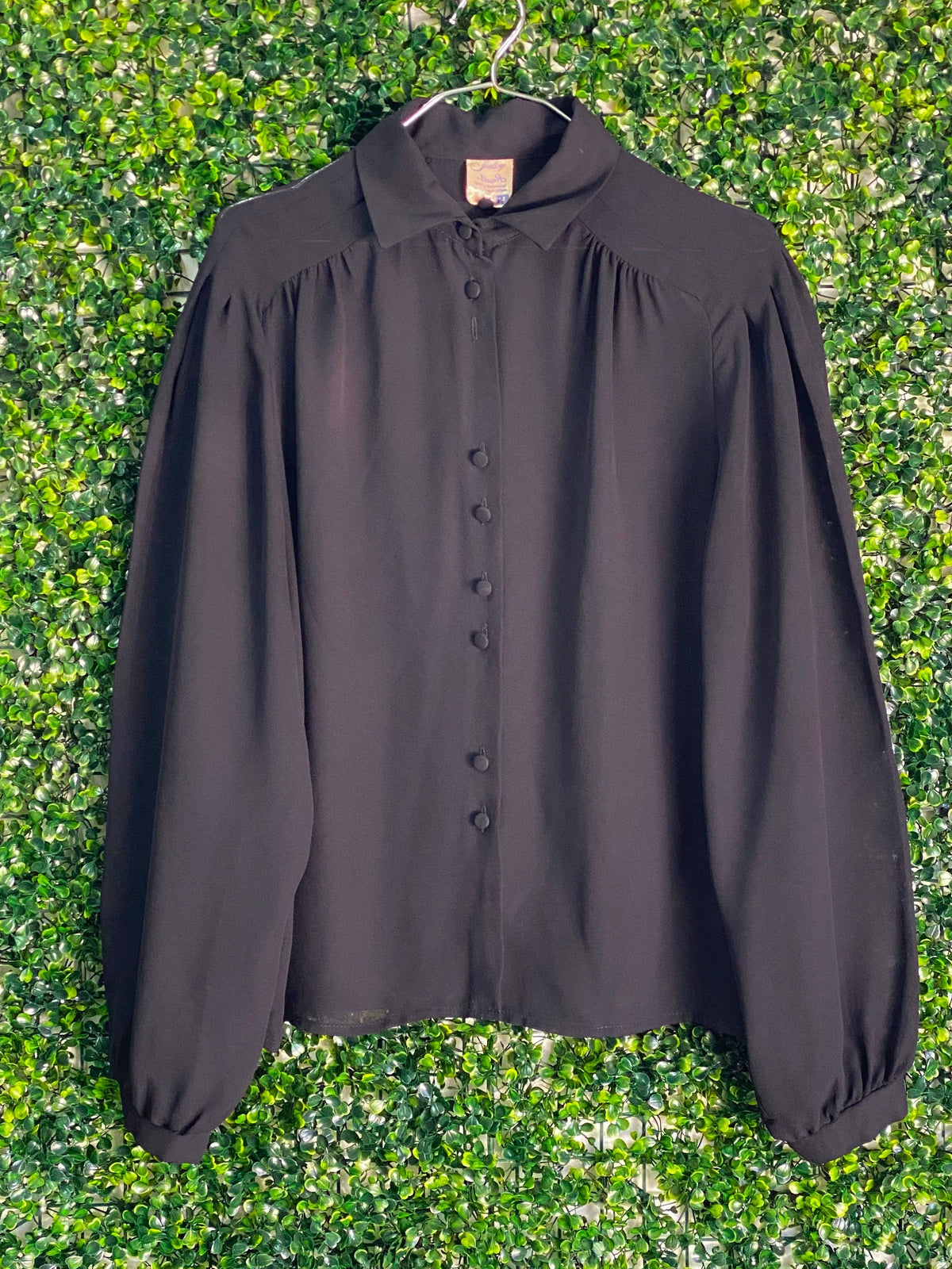 Shelley Black Covered-Button Vintage Blouse — front