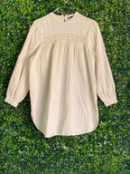 Zara Cream Cotton-Linen Crochet Trim Smock Dress — front