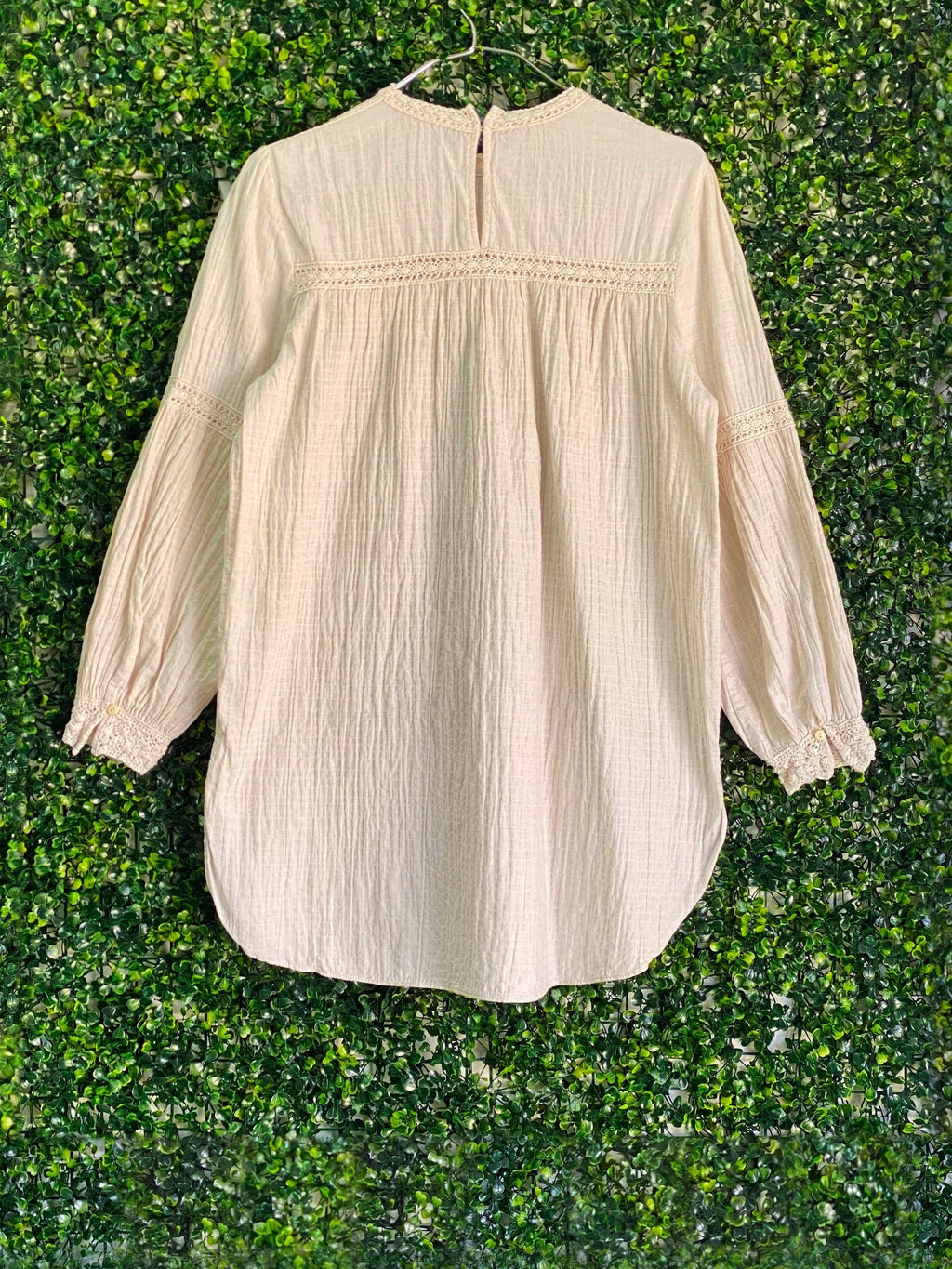 Zara Cream Cotton-Linen Crochet Trim Smock Dress — back