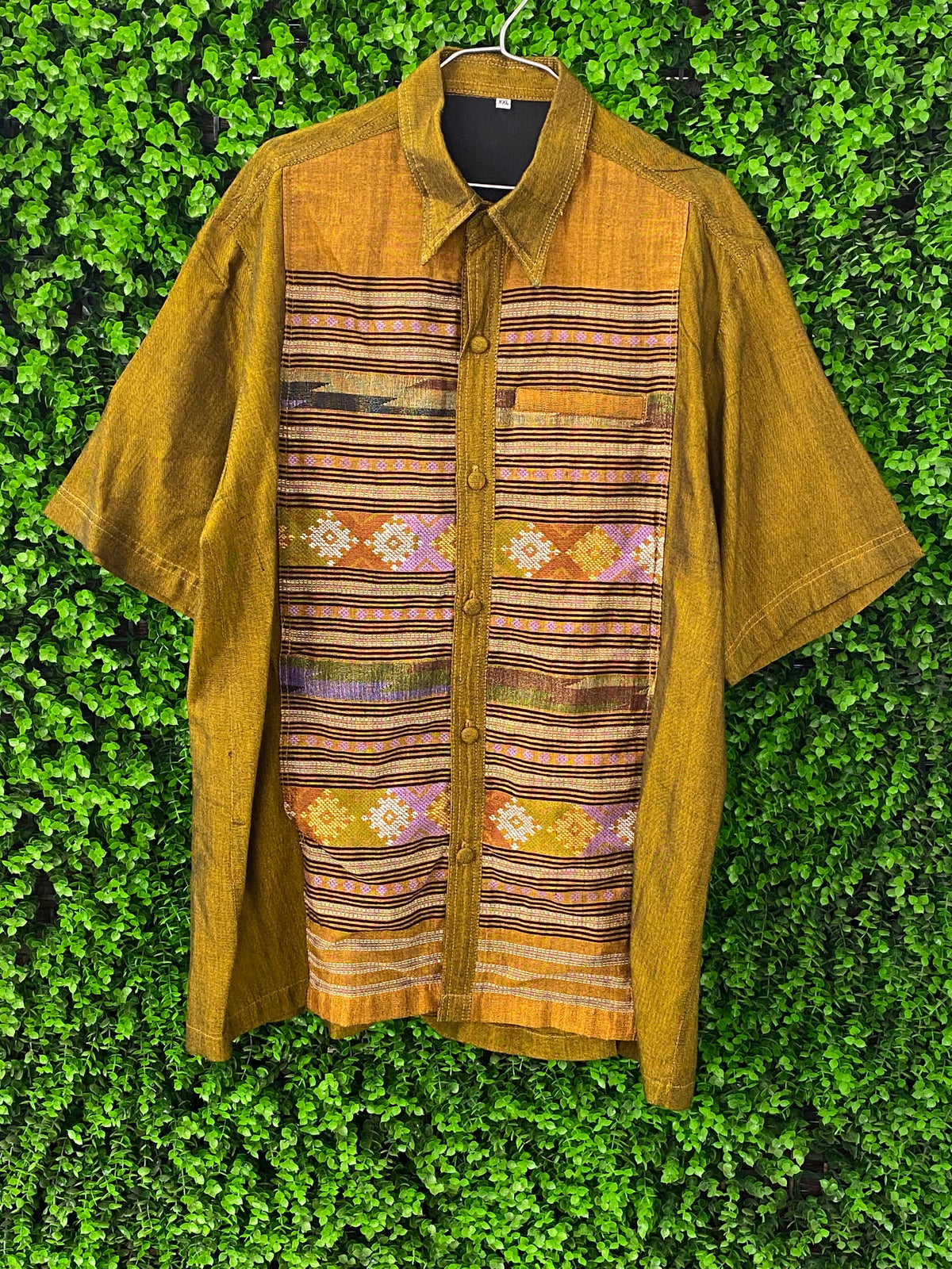 Mustard Gold Patterned Button-Up Shirt