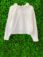 Zara White Cotton Ruffle-Neck Button-Up Blouse