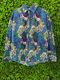Ange Blue & Green 100% Cotton Abstract Floral Blouse