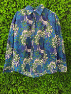Ange Blue & Green 100% Cotton Abstract Floral Blouse