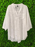 White Broderie Oversized V-Neck Blouse