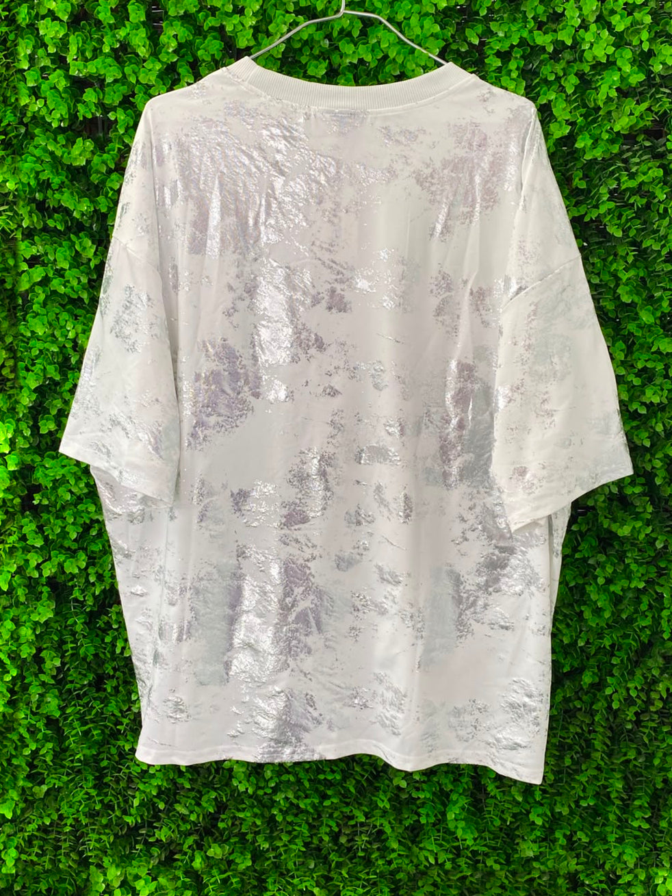 White Metallic Foil Oversized T-Shirt